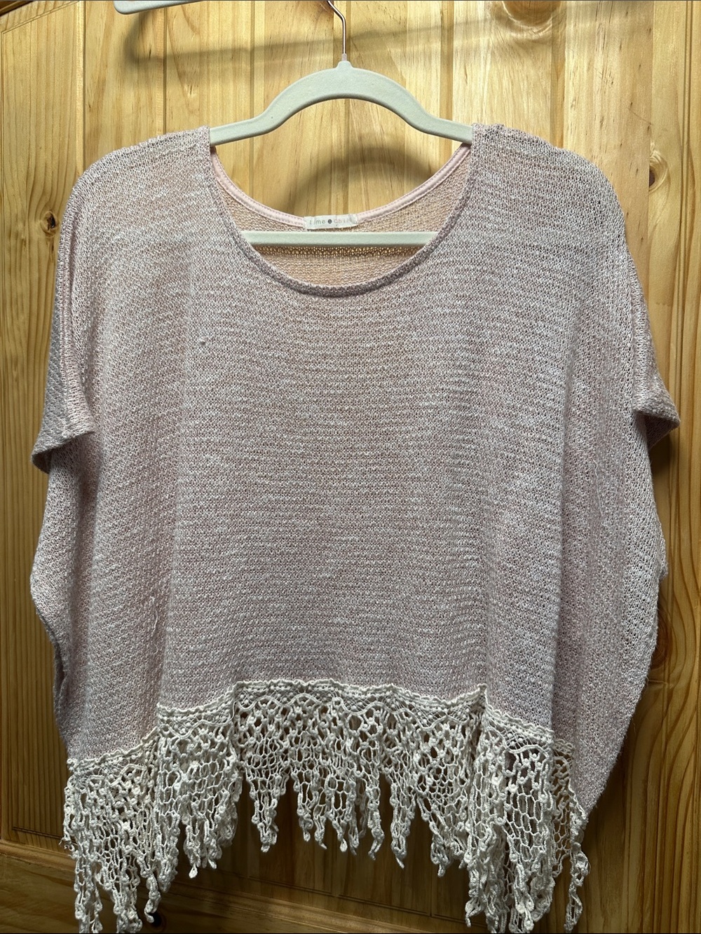 Light Pink Knit Fringe Hem Top